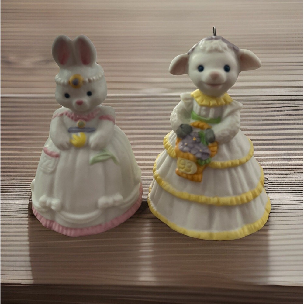 Hallmark Vintage Easter Ornaments Bells 1991 Lovely Lamb & 1992‎ Belle Bunny